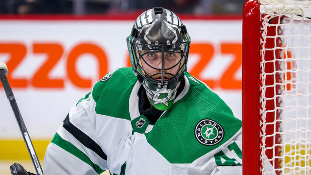 WINNIPEG, CANADA - NOVEMBER 8: Goaltender Scott Wedgewood #41 of the Dallas Stars keeps an eye on the play during second period action against the Winnipeg Jets at the Canada Life Centre on November 8, 2022 in Winnipeg, Manitoba, Canada. The Jets defeated the Stars 5-1.