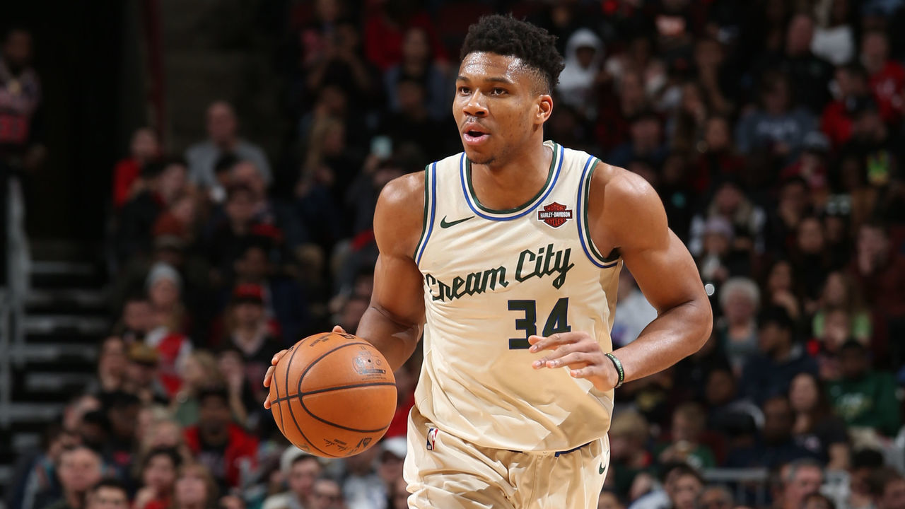 CHICAGO, IL - DECEMBER 30: Giannis Antetokounmpo #34 of the Milwaukee Bucks handles the ball against the Chicago Bulls on December 30, 2019 at the United Center in Chicago, Illinois. Mandatory Copyright Notice: Copyright 2019 NBAE
