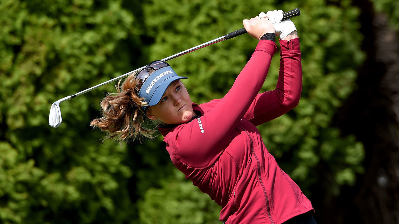 PORTLAND, OREGON - SEPTEMBER 17: Brooke M. Henderson of Canada hits her tee shot on the eighth hole during round three of the AmazingCre Portland Classic at Columbia Edgewater Country Club on September 17, 2022 in Portland, Oregon.
