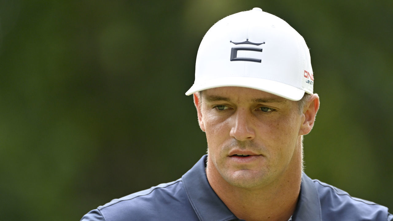 SUGAR GROVE, ILLINOIS - SEPTEMBER 18: Team Captain Bryson DeChambeau of Crushers GC looks on from the fourth hole during Day Three of the LIV Golf Invitational - Chicago at Rich Harvest Farms on September 18, 2022 in Sugar Grove, Illinois.