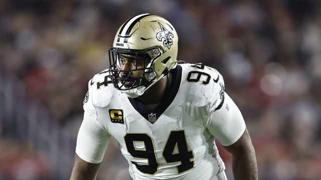 GLENDALE, ARIZONA - OCTOBER 20: Cameron Jordan #94 of the New Orleans Saints defends during an NFL football game between the Arizona Cardinals and the New Orleans Saints at State Farm Stadium on October 20, 2022 in Glendale, Arizona.