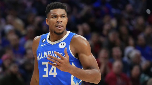 PHILADELPHIA, PA - NOVEMBER 18: Giannis Antetokounmpo #34 of the Milwaukee Bucks reacts against the Philadelphia 76ers at the Wells Fargo Center on November 18, 2022 in Philadelphia, Pennsylvania.