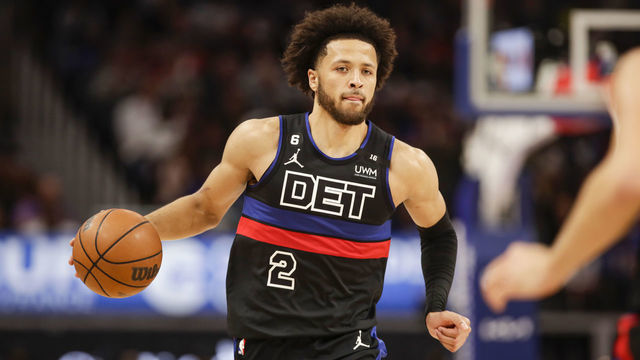 DETROIT, MI - NOVEMBER 4: Cade Cunningham #2 of the Detroit Pistons dribbles the ball against the Cleveland Cavaliers on November 4, 2022 at Little Caesars Arena in Detroit, Michigan. NOTE TO USER: User expressly acknowledges and agrees that, by downloading and/or using this photograph, User is consenting to the terms and conditions of the Getty Images License Agreement. Mandatory Copyright Notice: Copyright 2022 NBAE