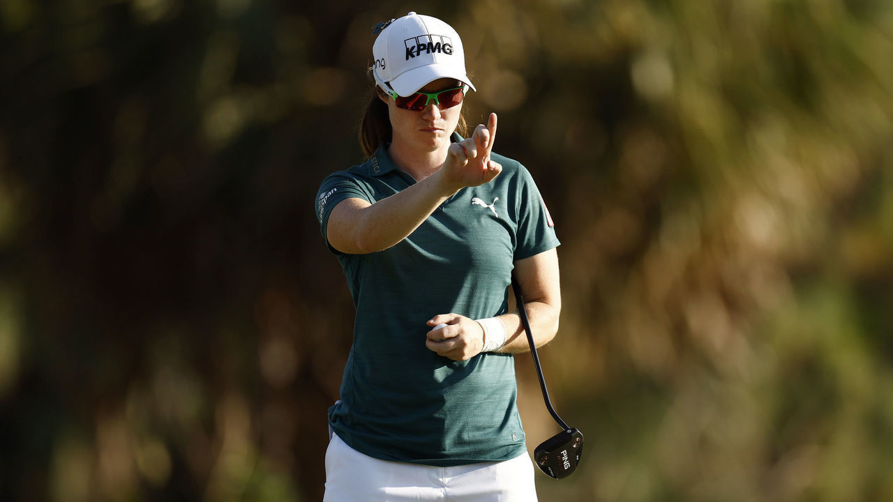 NAPLES, FLORIDA - NOVEMBER 19: Leona Maguire of Ireland lines up a putt on the 16th green during the third round of the CME Group Tour Championship at Tiburon Golf Club on November 19, 2022 in Naples, Florida.