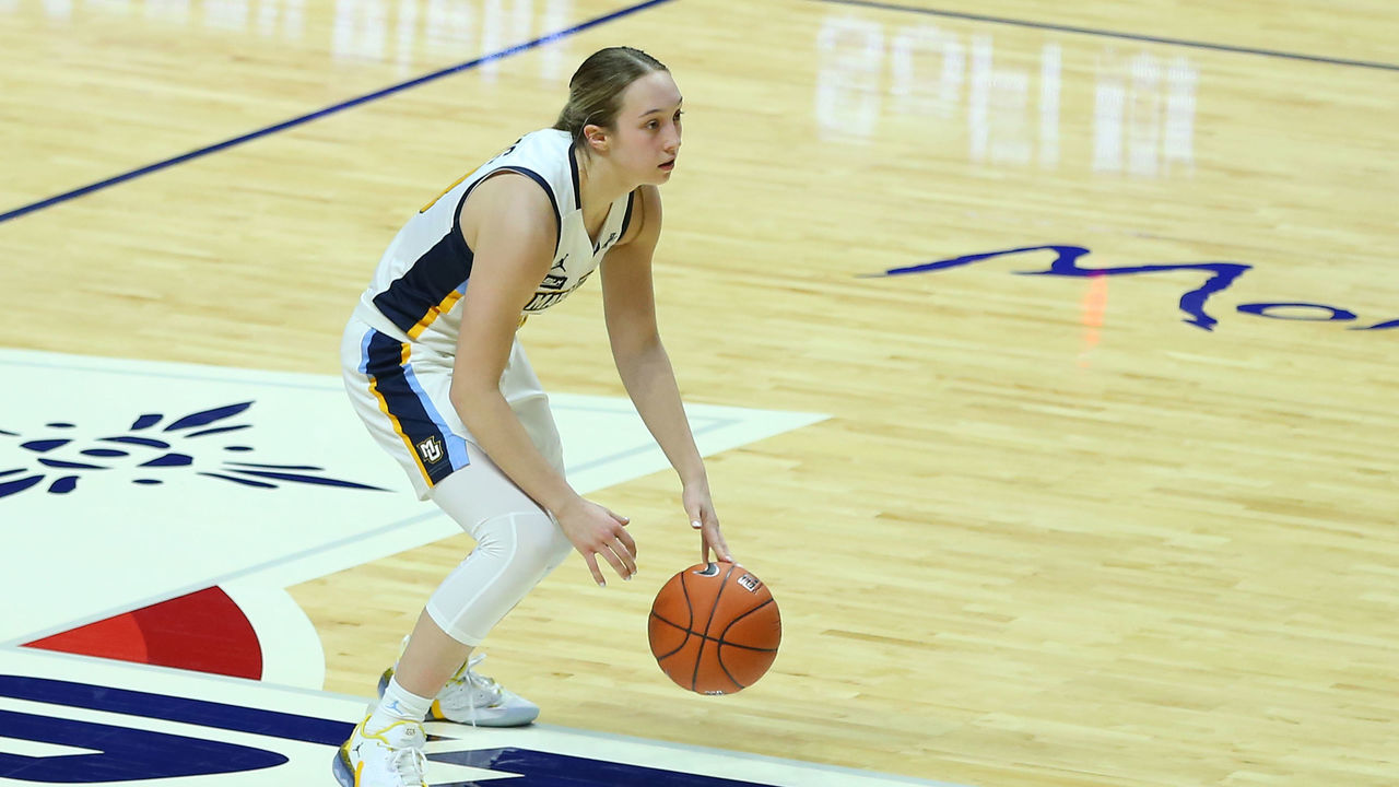 UNCASVILLE, CT - MARCH 06: Marquette Golden Eagles guard Jordan King (23) in action during the women's Big East Conference Tournament between Providence Friars and Marquette Golden Eagles on March 6, 2021, at Mohegan Sun Arena in Uncasville, CT.