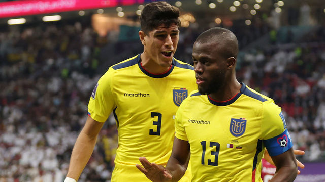 AL KHOR, QATAR - NOVEMBER 20: Enner Valencia of Ecuador celebrates after scoring a goal which was later disallowed by the Video Assistant Referee during the FIFA World Cup Qatar 2022 Group A match between Qatar and Ecuador at Al Bayt Stadium on November 20, 2022 in Al Khor, Qatar.