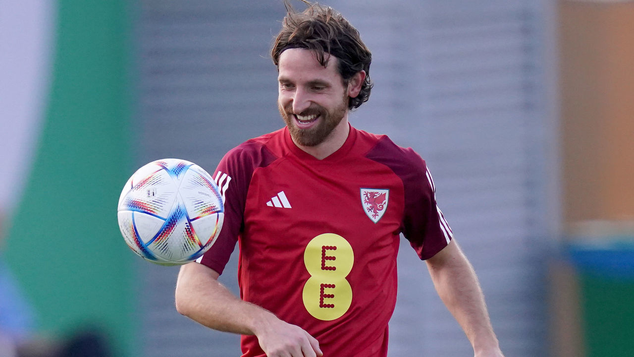 Wales Joe Allen in action during a training session at the Al Sadd Sports Club in Doha, Qatar. Picture date: Saturday November 19, 2022.