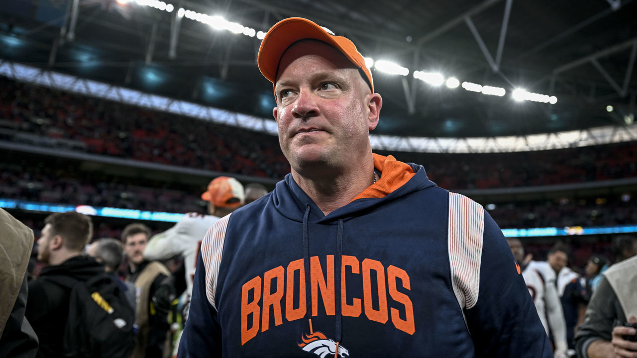 LONDON, U.K. - OCTOBER 30: Head coach Nathaniel Hackett of the Denver Broncos walks off the field after the fourth quarter of Denvers 21-17 win over the Jacksonville Jaguars at Wembley Stadium in London on Sunday, October 30, 2022.