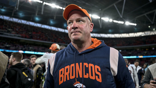 LONDON, U.K. - OCTOBER 30: Head coach Nathaniel Hackett of the Denver Broncos walks off the field after the fourth quarter of Denvers 21-17 win over the Jacksonville Jaguars at Wembley Stadium in London on Sunday, October 30, 2022.