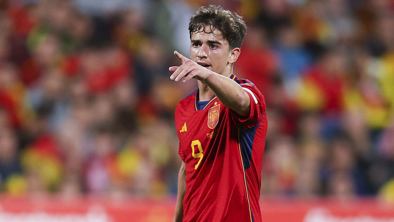 ZARAGOZA, SPAIN - SEPTEMBER 24: Pablo Martin Paez Gaviria 'Gavi' of Spain reacts during the UEFA Nations League League A Group 2 match between Spain and Switzerland at La Romareda on September 24, 2022 in Zaragoza, Spain.