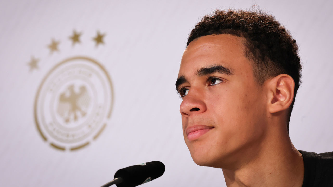 21 November 2022, Qatar, Al-Shamal: Soccer, 2022 World Cup in Qatar, press conference, national team, Germany, German international Jamal Musiala speaks during a PK. Photo: Christian Charisius/dpa