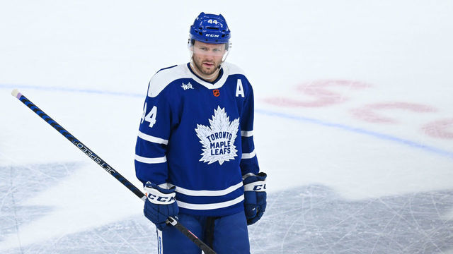 TORONTO, ON - NOVEMBER 19: TORONTO, ON - November 19: Toronto Maple Leafs Defenceman Morgan Rielly (44) looks on after the whistle in the first period during the NHL regular season game between the Buffalo Sabres and the Toronto Maple Leafs on November 19, 2022 at Scotiabank Arena in Toronto, ON.