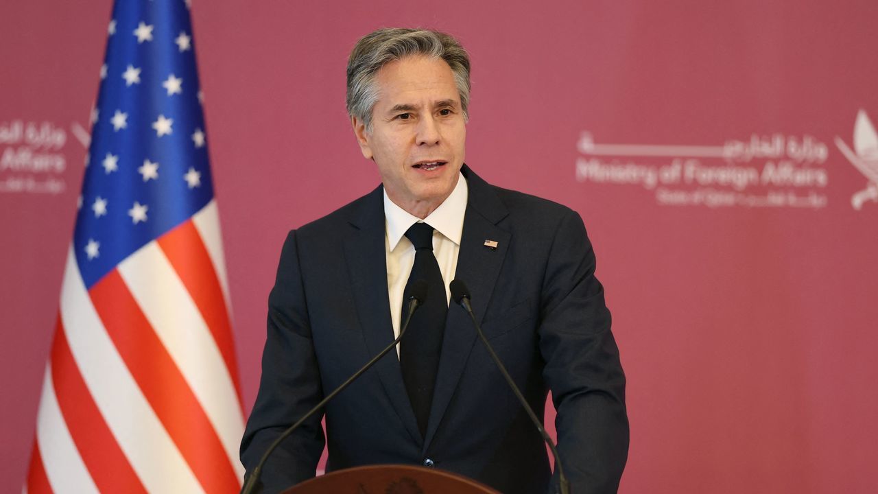 US Secretary of State Antony Blinken holds a press conference with Qatar's Foreign Minister (unseen) in the capital Doha, on November 22, 2022.