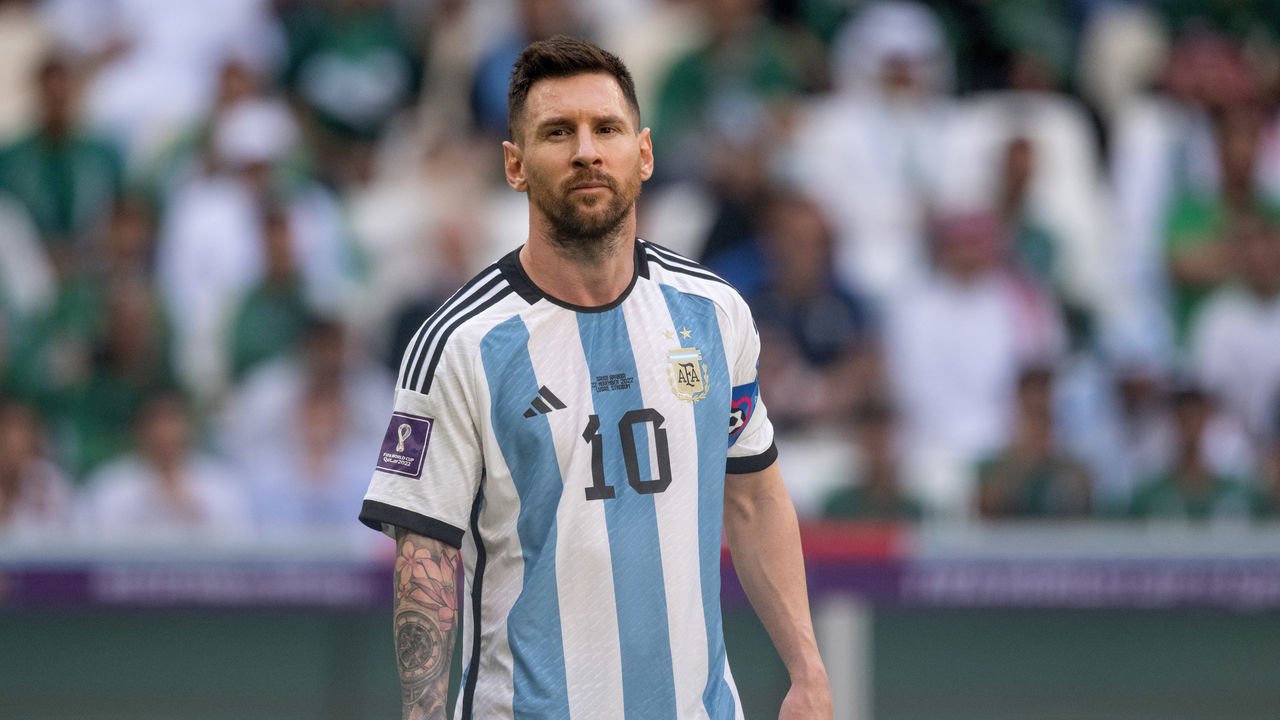 LUSAIL CITY, QATAR - NOVEMBER 22: Lionel Messi of Argentina looks on during the FIFA World Cup Qatar 2022 Group C match between Argentina and Saudi Arabia at Lusail Stadium on November 22, 2022 in Lusail City, Qatar.