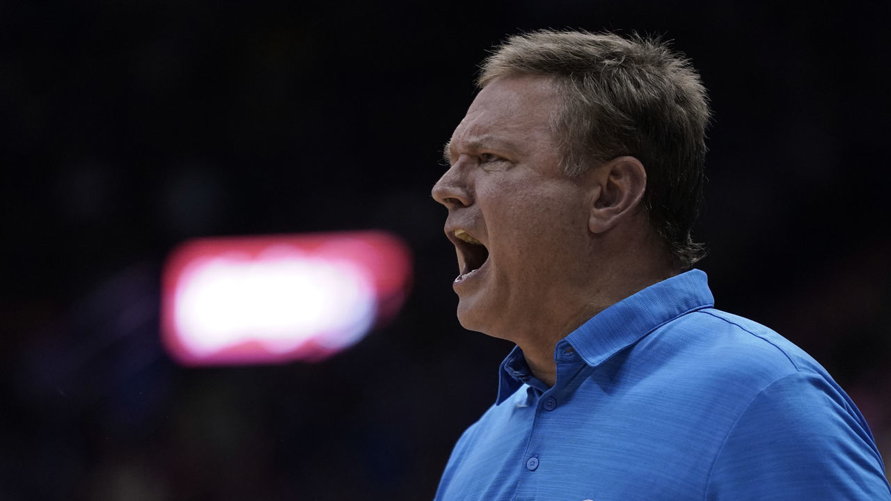 LAWRENCE, KANSAS - NOVEMBER 03: Head coach Bill Self of the Kansas Jayhawks directs his team against the Pittsburg State Gorillas during the first half at Allen Fieldhouse on November 03, 2022 in Lawrence, Kansas.