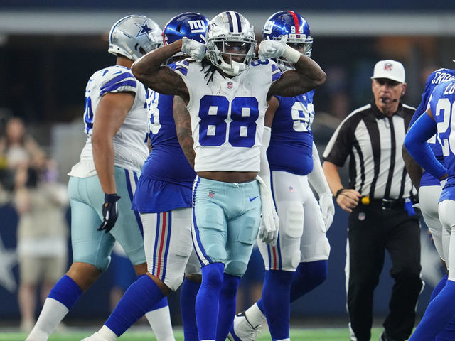ARLINGTON, TEXAS - OCTOBER 10: CeeDee Lamb #88 of the Dallas Cowboys celebrates against the New York Giants during an NFL game at AT&T Stadium on October 10, 2021 in Arlington, Texas.