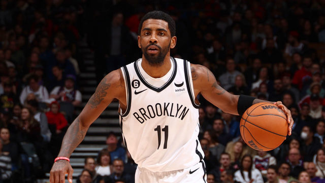 TORONTO, CANADA - NOVEMBER 23: Kyrie Irving #11 of the Brooklyn Nets dribbles the ball during the game against the Toronto Raptors on November 23, 2022 at the Scotiabank Arena in Toronto, Ontario, Canada. Mandatory Copyright Notice: Copyright 2022 NBAE