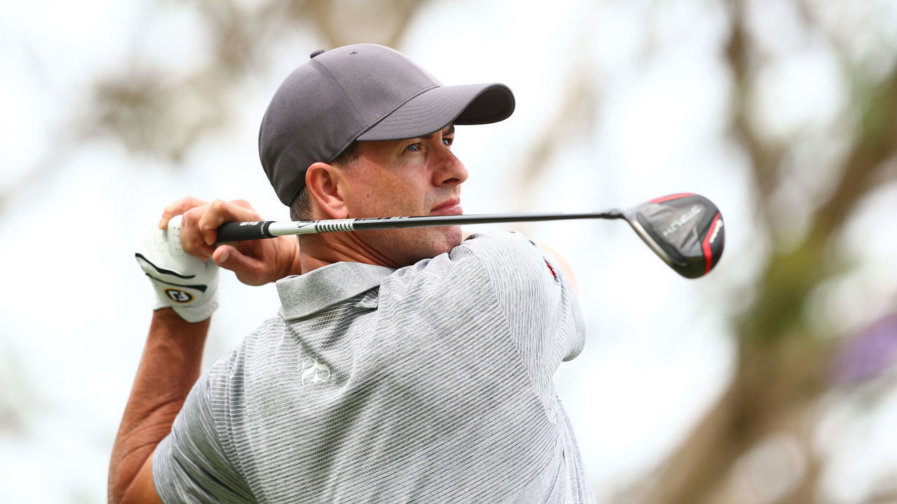 BRISBANE, AUSTRALIA - NOVEMBER 24: Adam Scott tees offduring Day 1 of the 2022 Australian PGA Championship at the Royal Queensland Golf Club on November 24, 2022 in Brisbane, Australia.