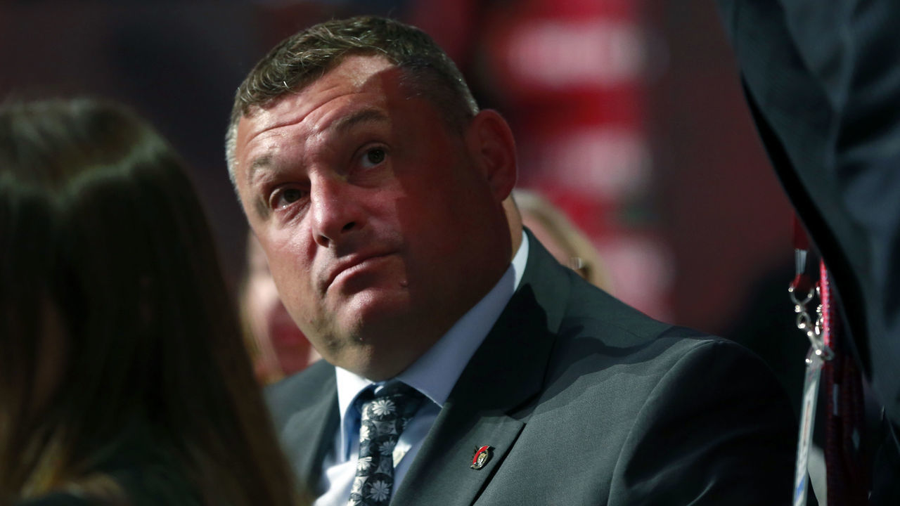MONTREAL, QUEBEC - JULY 07: Head coach D.J. Smith of the Ottawa Senators looks on during the first round of the 2022 Upper Deck NHL Draft at Bell Centre on July 07, 2022 in Montreal, Quebec.