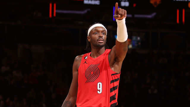 NEW YORK, NY - NOVEMBER 25: Jerami Grant #9 of the Portland Trail Blazers looks on during the game against the New York Knicks on November 25, 2022 at Madison Square Garden in New York City, New York. Mandatory Copyright Notice: Copyright 2022 NBAE