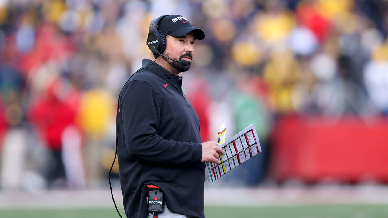 COLUMBUS, OH - NOVEMBER 26: Ohio State Buckeyes head coach Ryan Day on the sideline during the fourth quarter of the college football game between the Michigan Wolverines and Ohio State Buckeyes on November 26, 2022, at Ohio Stadium in Columbus, OH.