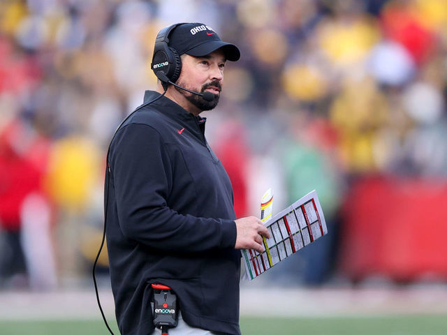 COLUMBUS, OH - NOVEMBER 26: Ohio State Buckeyes head coach Ryan Day on the sideline during the fourth quarter of the college football game between the Michigan Wolverines and Ohio State Buckeyes on November 26, 2022, at Ohio Stadium in Columbus, OH.