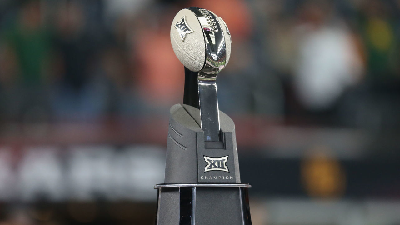 ARLINGTON, TX - DECEMBER 04: Big 12 trophy to be presented to the winner of the BIG 12 Championship Game between Oklahoma State and Baylor on December 4, 2021 at AT&T Stadium in Arlington, TX.