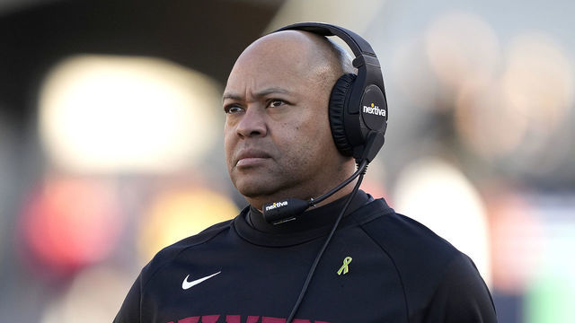 BERKELEY, CALIFORNIA - NOVEMBER 19: Head coach David Shaw of the Stanford Cardinal looks on from the sidelines against the California Golden Bears during the first quarter at California Memorial Stadium on November 19, 2022 in Berkeley, California.