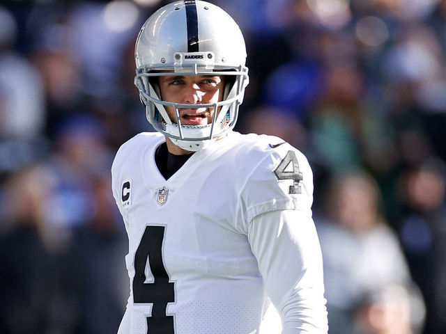 SEATTLE, WASHINGTON - NOVEMBER 27: Derek Carr #4 of the Las Vegas Raiders on the field during the first half in the game against the Seattle Seahawks at Lumen Field on November 27, 2022 in Seattle, Washington.