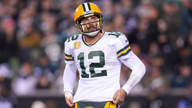 PHILADELPHIA, PENNSYLVANIA - NOVEMBER 27: Aaron Rodgers #12 of the Green Bay Packers reacts after throwing an incomplete pass during the first quarter against the Philadelphia Eagles at Lincoln Financial Field on November 27, 2022 in Philadelphia, Pennsylvania.