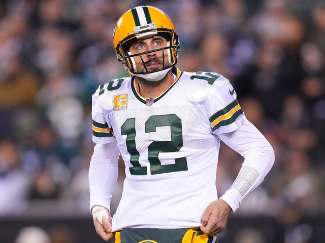 PHILADELPHIA, PENNSYLVANIA - NOVEMBER 27: Aaron Rodgers #12 of the Green Bay Packers reacts after throwing an incomplete pass during the first quarter against the Philadelphia Eagles at Lincoln Financial Field on November 27, 2022 in Philadelphia, Pennsylvania.