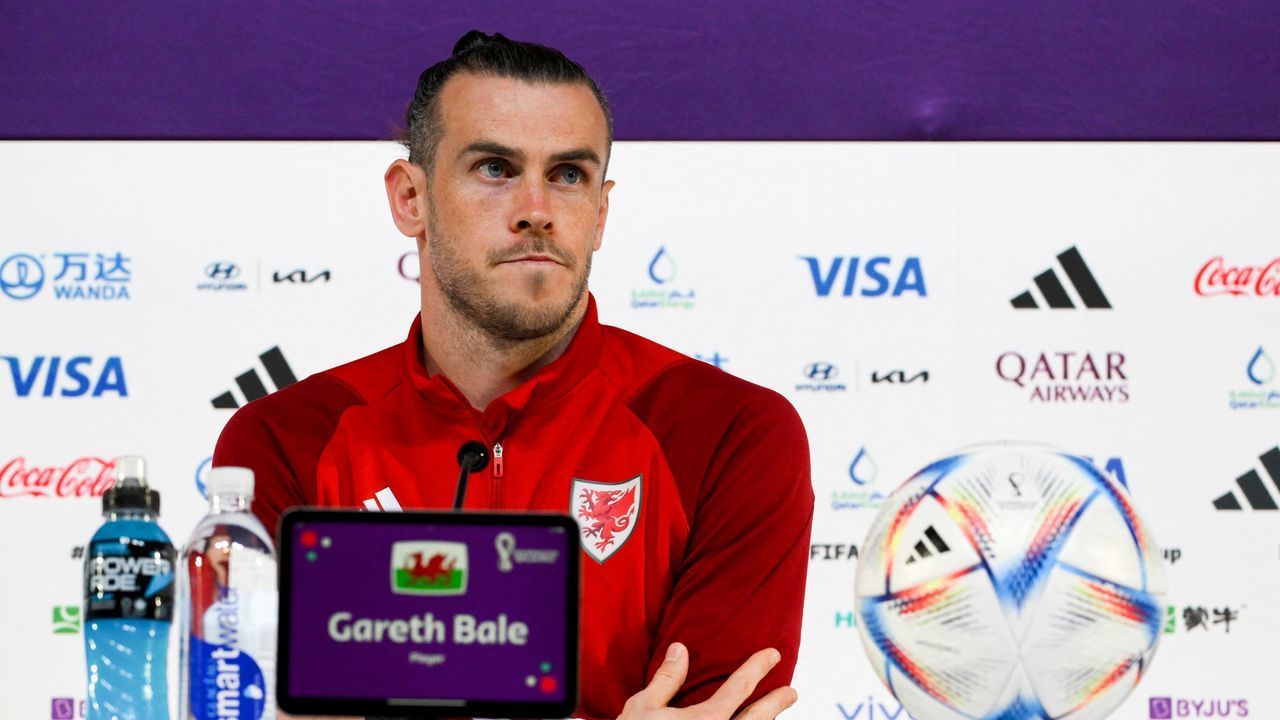 Wales' forward Gareth Bale addresses a press conference at the Qatar National Convention Center (QNCC) in Doha on November 28, 2022, on the eve of the Qatar 2022 World Cup football match between Wales and England.