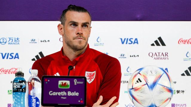 Wales' forward Gareth Bale addresses a press conference at the Qatar National Convention Center (QNCC) in Doha on November 28, 2022, on the eve of the Qatar 2022 World Cup football match between Wales and England.