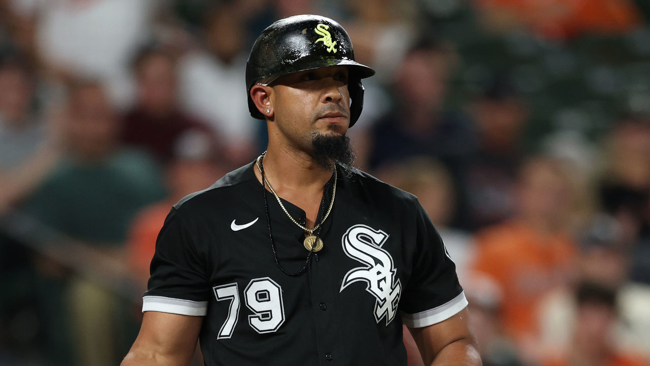 BALTIMORE, MARYLAND - AUGUST 24: Jose Abreu #79 of the Chicago White Sox bats against the Baltimore Orioles at Oriole Park at Camden Yards on August 24, 2022 in Baltimore, Maryland.