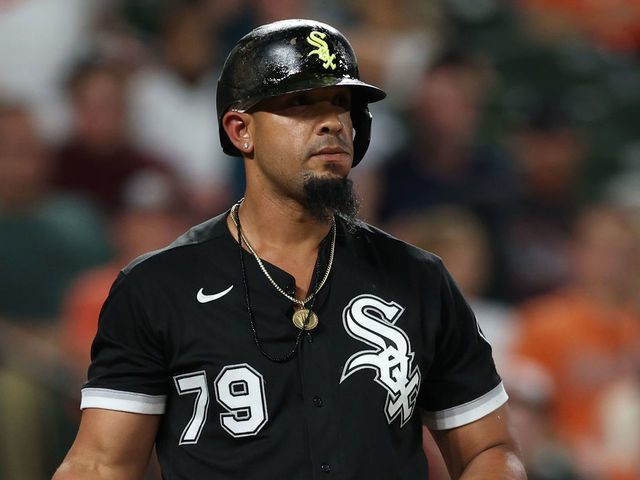 BALTIMORE, MARYLAND - AUGUST 24: Jose Abreu #79 of the Chicago White Sox bats against the Baltimore Orioles at Oriole Park at Camden Yards on August 24, 2022 in Baltimore, Maryland.