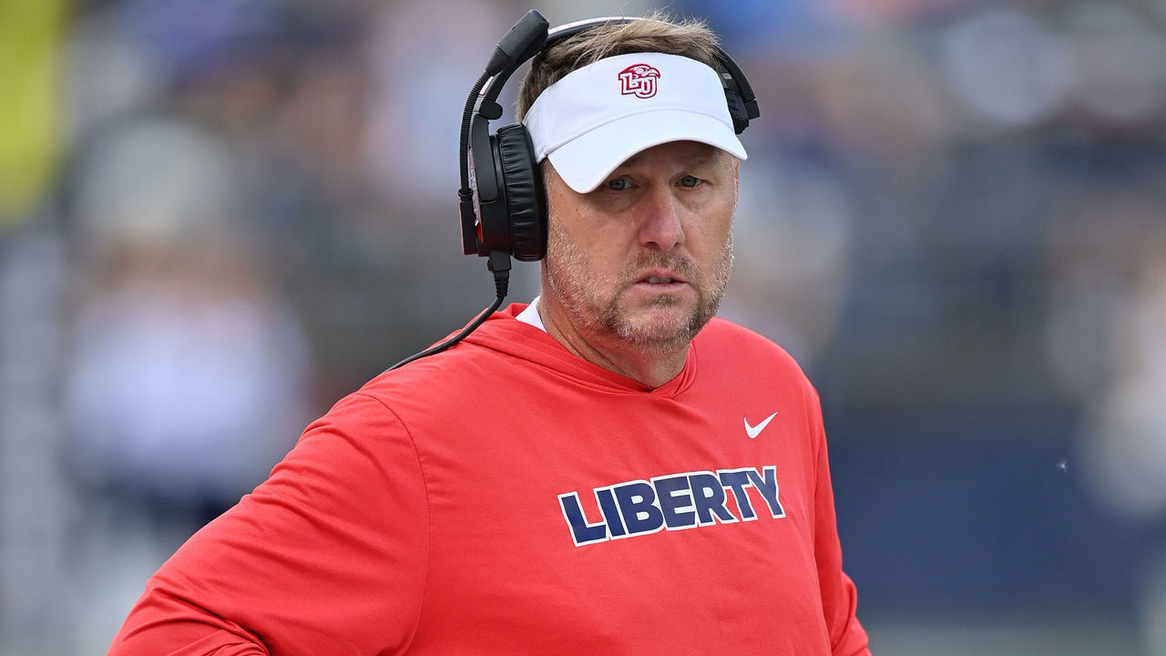 EAST HARTFORD, CT - NOVEMBER 12: Liberty Flames head coach Hugh Freeze during the game as the Liberty Flames take on the UConn Huskies on November 12, 2022, at the Rentschler Field in East Hartford, Connecticut.