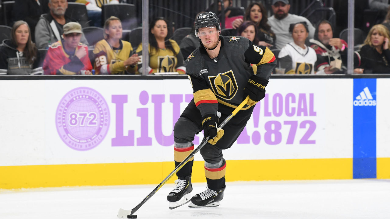 LAS VEGAS, NEVADA - NOVEMBER 23: Jack Eichel #9 of the Vegas Golden Knights skates with the puck against the Ottawa Senators in the second period of their game at T-Mobile Arena on November 23, 2022 in Las Vegas, Nevada. The Golden Knights defeated the Senators 4-1.