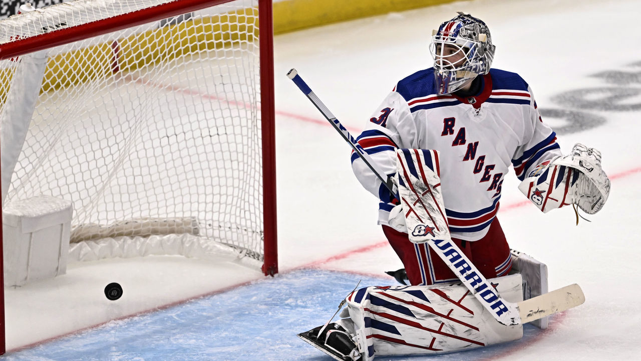 Los Angeles, CA - November 22: Sean Walker (not pictured) of the Los Angeles Kings scores past goalie Igor Shesterkin #31 of the New York Rangers during the third period of a NHL hockey game at Crypto.com Arena in Los Angeles on Tuesday, November 22, 2022.