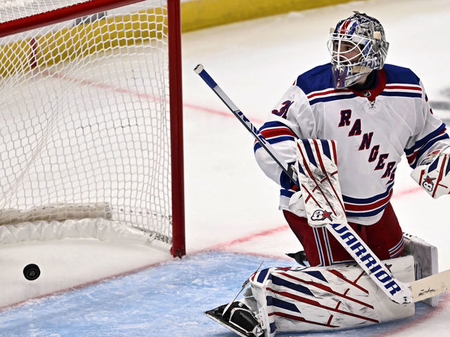 Los Angeles, CA - November 22: Sean Walker (not pictured) of the Los Angeles Kings scores past goalie Igor Shesterkin #31 of the New York Rangers during the third period of a NHL hockey game at Crypto.com Arena in Los Angeles on Tuesday, November 22, 2022.