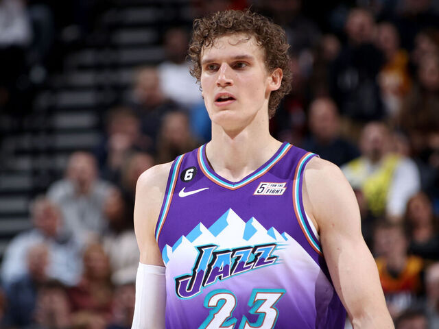 SALT LAKE CITY, UT - NOVEMBER 23: Lauri Markkanen #23 of the Utah Jazz looks on during the game against the Detroit Pistons on November 23, 2022 at vivint.SmartHome Arena in Salt Lake City, Utah. Mandatory Copyright Notice: Copyright 2022 NBAE