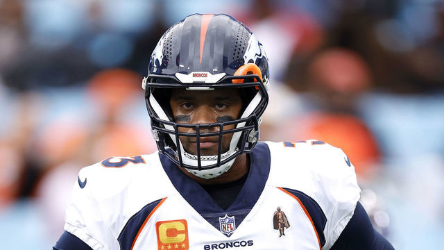 CHARLOTTE, NORTH CAROLINA - NOVEMBER 27: Russell Wilson #3 of the Denver Broncos looks on prior to the first half of the game against the Carolina Panthers at Bank of America Stadium on November 27, 2022 in Charlotte, North Carolina.
