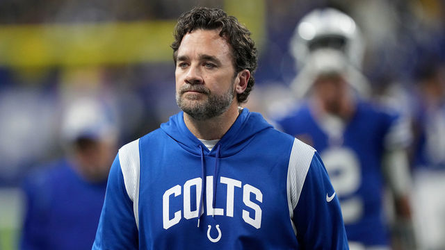 INDIANAPOLIS, INDIANA - NOVEMBER 28: Head coach Jeff Saturday of the Indianapolis Colts walks off the field after being defeated by the Pittsburgh Steelers in the game at Lucas Oil Stadium on November 28, 2022 in Indianapolis, Indiana.