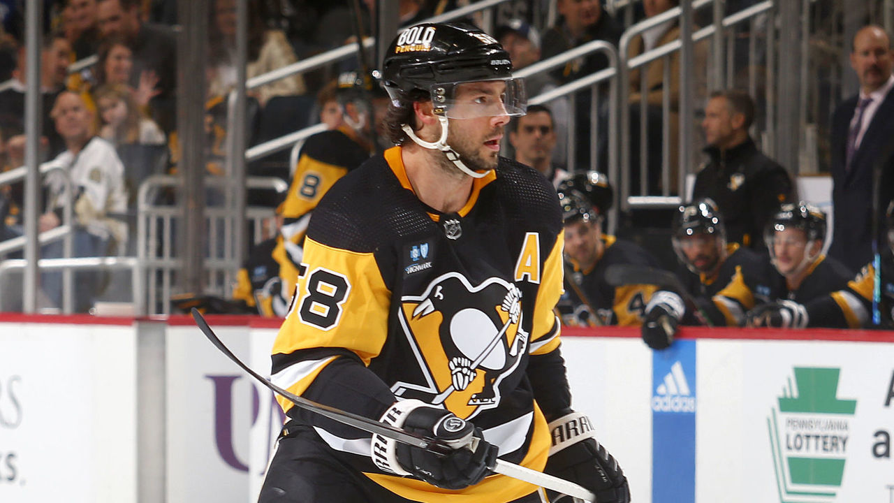 PITTSBURGH, PA - NOVEMBER 26: Kris Letang #58 of the Pittsburgh Penguins in action against the Toronto Maple Leafs during the game at PPG PAINTS Arena on November 26, 2022 in Pittsburgh, Pennsylvania.