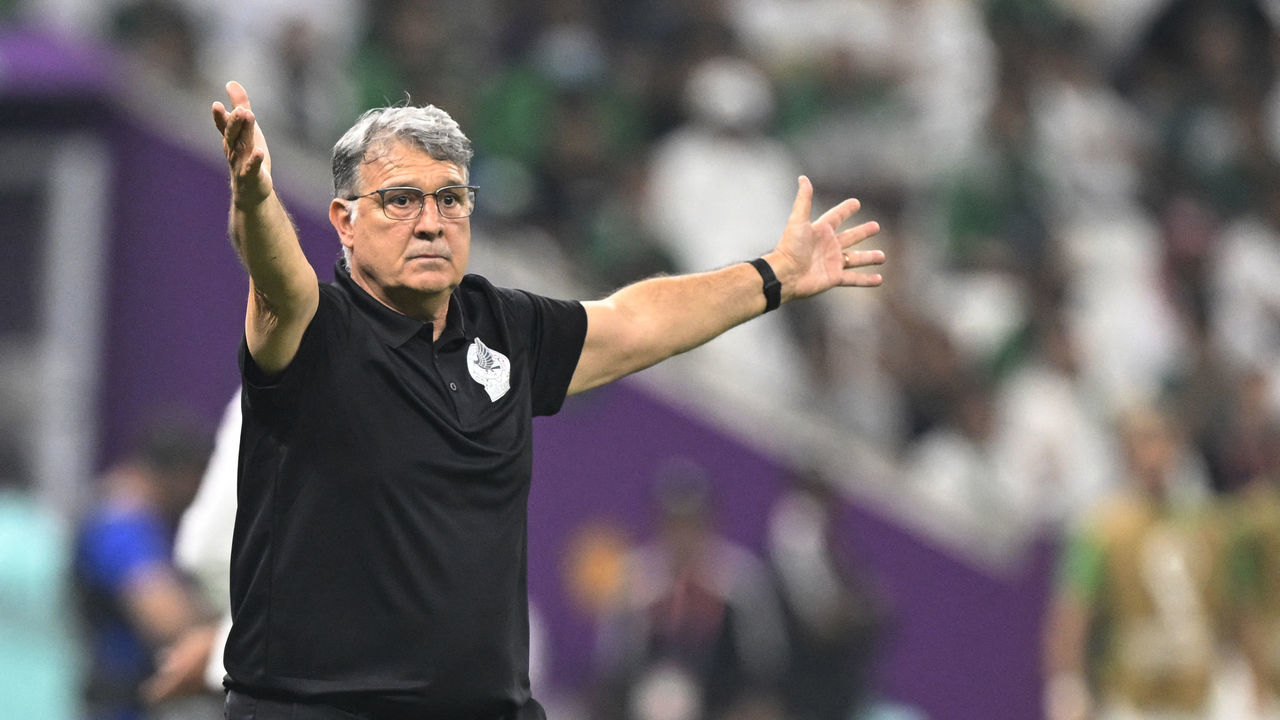Mexico's Argentinian coach Gerardo Martino gestures on the touchline during the Qatar 2022 World Cup Group C football match between Saudi Arabia and Mexico at the Lusail Stadium in Lusail, north of Doha on November 30, 2022.