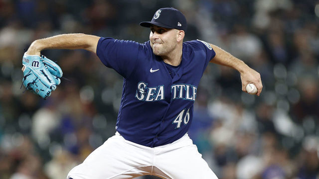 SEATTLE, WASHINGTON - OCTOBER 03: Matthew Boyd #48 of the Seattle Mariners at bat during the seventh inning at T-Mobile Park on October 03, 2022 in Seattle, Washington.