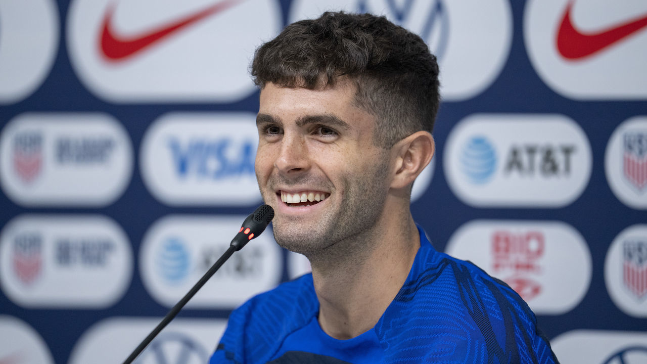 DOHA, QATAR - DECEMBER 1: Christian Pulisic of the United States talks to the media at Al-Gharafa SC Stadium on December 1, 2022 in Doha, Qatar. .