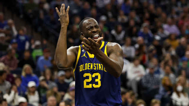 MINNEAPOLIS, MN - NOVEMBER 27: Draymond Green #23 of the Golden State Warriors reacts to a call on the floor in the fourth quarter against the Minnesota Timberwolves at Target Center on November 27, 2022 in Minneapolis, Minnesota. The Warriors defeated the Timberwolves 137-114.