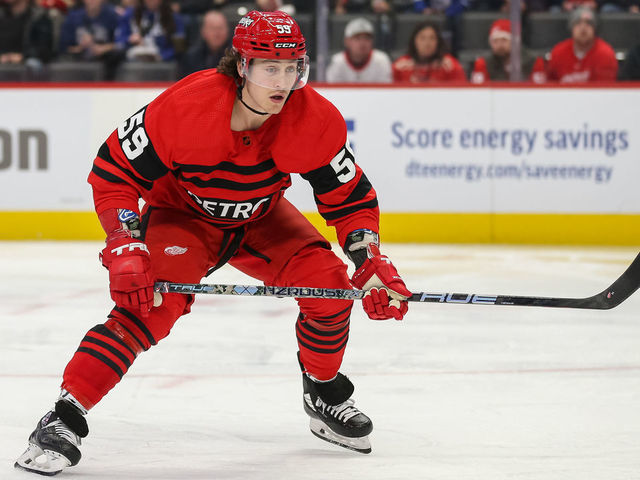 DETROIT, MI - NOVEMBER 28: Detroit Red Wings forward Tyler Bertuzzi (59) skates during an NHL hockey game between the Toronto Maple Leafs and the Detroit Red Wings on November 28, 2022 at Little Caesars Arena in Detroit, Michigan.