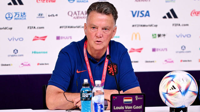 DOHA, QATAR - DECEMBER 02: Louis van Gaal, Head Coach of Netherlands, speaks during the Netherlands Press Conference ahead of their round of 16 match against United States at the Main Media Center on December 02, 2022 in Doha, Qatar.