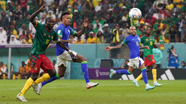 Cameroon's Vincent Aboubakar scores their side's first goal of the game during the FIFA World Cup Group G match at the Lusail Stadium in Lusail, Qatar. Picture date: Friday December 2, 2022.